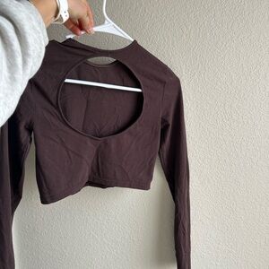 Chic Brown Long Sleeve Crop Top